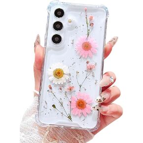 Compatible with Samsung Galaxy S24 Ultra case Cute Flower Pattern Design Real Floral Clear Women Phone Case Shockproof Protective Cover Replacement for Samsung Galaxy S24 Ultra (white flower)
