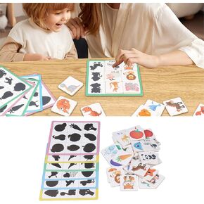 Shadow Matching Cards Wood Blocks Animal Fruit Shape Pairing Game Educational Memory Card Toy for 2‑4 Year Old Toddlers