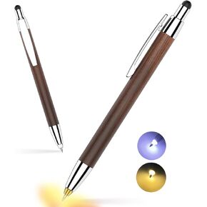 Penyeah Pen with Light Tip and Stylus, 3 in 1 Led Lighted Pen, Light Up Pens for Journaling Writing in The Dark Nice Pen Set Gift for Men Women 2 Pack - White