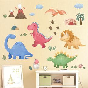 DECOWALL SG2-2409 Large Boho Dinosaur Wall Stickers Decals Dino Tropical Plants Baby Boy Kid Bedroom Playroom Décor Art Nursery School Peel Stick Home Room Living