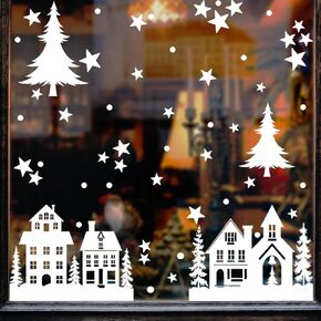 Winter Snowflake Window Decal，White House Snowflake Wall Stickers，Removable Winter Window Sticker, Snowy Winter Window Sticker, Christmas Holiday Winter Glasses Windows Decoration