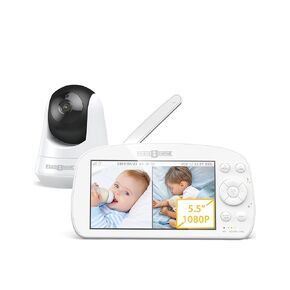 PARIS RHÔNE Baby Monitor, 5.5" 1080P Split Screen Baby Video, 2-Way Talk, 1000ft Range, 5000mAh Battery, HD Night Vision, Pan Tilt Zoom, VOX Mode, Temperature Sensor, White (PE-IH004)
