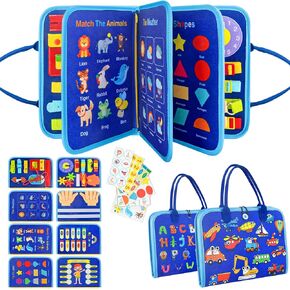Busy Board Montessori Toys for 2-4 Year Old Girls & Boys Gifts, Felt Busy Books can Removable, Sensory Toys with Life Skill, Alphabet, Number, Shape, Color, Animal, Weather, Pink