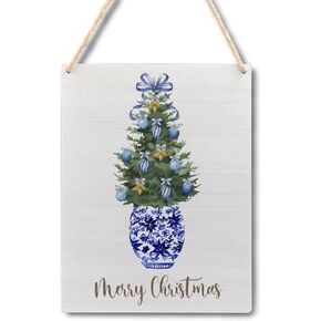Ryeolo Chinoiserie Decor, Blue and White Porcelain Chinese Vase Chinoiserie Pink Peony Floral Wooden Plaque Signs Wall Hanging, Chinoiserie Wall Decor, Grand Millenial Decor, 7.0x10.2 Inches