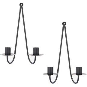 Metal Wall Candle Sconces Holder - Modern Candle Sconces Wall Decor Set of 2, Hanging Wall Candle Holder for Fireplace Hallway Living Room Farmhouse Stairway Wall Decor - Black CS005