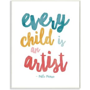 Stupell Industries Every Child is an Artist Picasso Quote Colorful Design Wall Art, 13x19, White