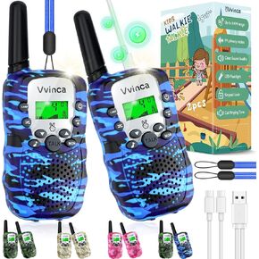 Vvinca Walkie Talkies for Kids Rechargeable 3 Pack, Toys for Boys Girls Age 3-13 Ourdoor Camping Birthday Gift, 3KM Long Range Walkie-Talkie 2 Way Radios 22 CH VOX with Li-ion Battery Flashlight