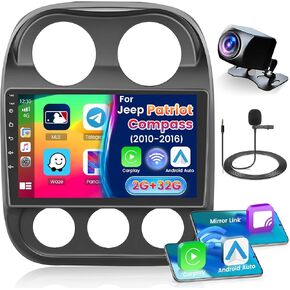 Fuluku【for Jeep Compass Patriot 2010-2016】 Andriod13 Car Stereo with Wireless Carplay Android Auto, 10" Touch Screen Radio Dash Kit GPS Navigation WiFi Bluetooth SWC Mirror Link, Mic Backup Camera