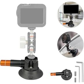 Aluminum Alloy Mount with 1/4 3/8 20 Female Threads 3'' Rubber Suction Cup for Cameras,Any Smooth Surface (Black)
