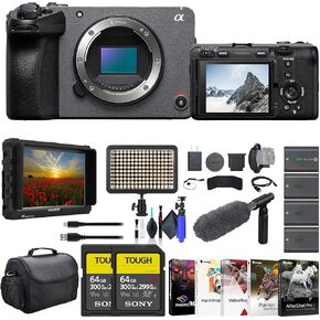 Sony FX30 Digital Cinema Camera ILME-FX30B, 4K Monitor, 2 x 64GB SF-G Tough Card, Pro Mic, Bag, 3 x NP-FZ100 Compatible Battery, LED Light, External Charger, Corel Photo Software, and More