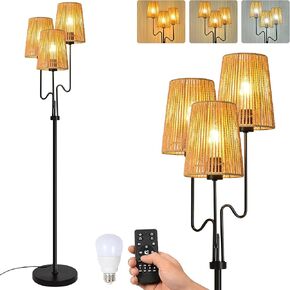 Boho Floor Lamp for Living Room Bedroom-3 Light Dimmable Floor Lamp with Three Led Bulb, Rustic Tall Lamp Black Standing Lamp Tree Floor Lamp for Living Room Bedroom,Office,Corner
