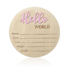 Baby Announcement Sign, 5.9 Inch Wooden Hello World Newborn Signs, Birth Announcement Sign, Baby Shower Hospital Nursery for Newborn Boys and Girls (Black)