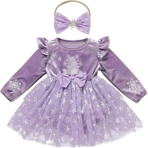 IMEKIS Baby Girl Winter Snowflake 1st Birthday Outfit Velvet Romper Dress Tutu with Headband Cake Smash Photo Shoot