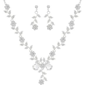 Sacina Green Bridesmaid Jewelry Set, Flower Leaf Rhinestone Necklace and Earrings Set, Wedding Jewelry, Green Necklace, Green Jewelry Set for Women, Vintage Necklace, Christmas Jewelry Gift