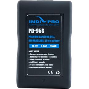 IndiPRO Compact Series 95Wh 14.8V V-Mount Li-Ion Battery | Maximum 10A Continuous Draw | Single 14.8V D-Tap Output| 4-LED Power Gauge | Designed for Pro Video Cameras & Lights