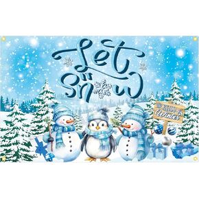 YEIRFYY Let it Snow Backdrop Banner Blue Winter Snowman Snowflake Party Decorations Winter Wonderland Photography Background Christmas New Year Holiday Party Supplies Decors for Home Office
