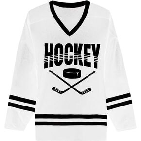 LUKYCILD Hockey Jersey Oversized Practice Jerseys Ice Hockey Graphic Shirt V Neck Long Sleeve Gift Tops