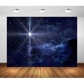 BELECO 7x5ft Fabric Star Night Backdrop Holy Christmas Star Blue Starry Sky Background Christmas Nativity Scene Star of Bethlehem Jesus Birth Background Religious Christian Church Decor Photo Props