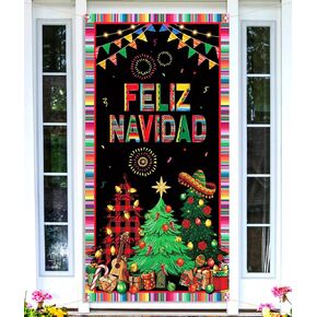 Nepnuser Feliz Navidad Decoration Mexican Christmas Door Cover Xmas Winter Holiday Party Supply Backdrop Door Hanging Banner