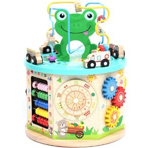 LAVIEVERT Activity Center Play Cube 10-in-1 Bead Maze Shape Sorter Multipurpose Educational Toy Wooden Learning Game for Toddlers & Kids