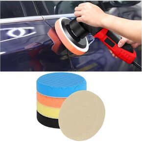 5PCS 6 Inch Buffing Polishing Pads, 6 Inch Face for 150mm Backing Plate, Cutting Polishing Pads Kit Compound Buffing Sponge Pads for Car Buffer Polisher Compounding, Polishing, Waxing Pads