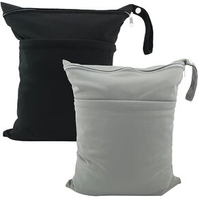 2 Pcs Wet Dry Bags for Baby Cloth Diapers Mommy Bags Waterproof Reusable with Two Zippered Pockets Yoga Gym Bag for Swimsuits or Wet Clothes in Kuwait