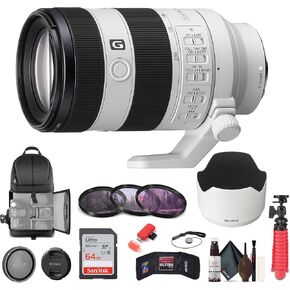 Sony FE 70-200mm f/4 Macro G OSS II Full-Frame Compact Telephoto Zoom Lens E Mount (SEL70200G2) + 64GB Memory Card + Filter Kit + Backpack + Flexible Tripod + Cap Keeper + Cleaning Kit + More
