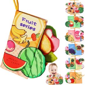 Baby Books 6 to 12 Months Infant Cloth Toy, Tummy Time Toys for Infants 3-6 Month, Newborn Girl Boys Gifts Crinkle Squeaky Touch Feel Soft Sensory Book Stroller Developmental 0-6-9-12-18 2PCS