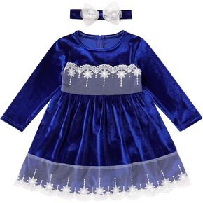 ODASDO Toddler Kid Baby Girl Velvet Dress Lace Floral Long Sleeve Princess Christmas Party Pageant Dress Fall Winter Clothes