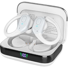Wireless Bluetooth Earbuds, 75Hrs Playback, LED Display Charging Case, IPX7 Waterproof, Earhooks, Over Ear Design, Black