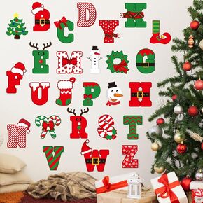 Whaline Christmas Alphabet Stickers Decals Christmas Tree Snowman Candy Wall Decals Peel Stick Removable Mural Stickers for DIY Art Crafts Nursery Bedroom Birthday Party Decoration, 7.9 x 11.8 Inch