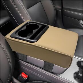 Car Center Console Armrest Pillow, 14"×8.3" Memory Foam Auto Armrest Box Cover with Cup Holder & Phone Holder, Waterproof Leather Arm Rest Protector Cushion, Car Accessories