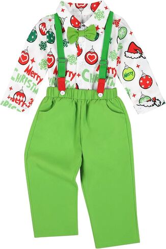 Toddler Baby Boys Christmas Gentleman Outfit Bow Ties Shirt + Suspender Pants Xmas 2Pcs Clothes in Saudi Arabia