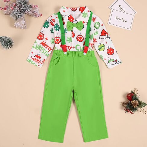 Toddler Baby Boys Christmas Gentleman Outfit Bow Ties Shirt + Suspender Pants Xmas 2Pcs Clothes in Saudi Arabia