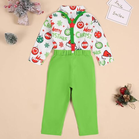 Toddler Baby Boys Christmas Gentleman Outfit Bow Ties Shirt + Suspender Pants Xmas 2Pcs Clothes in Saudi Arabia