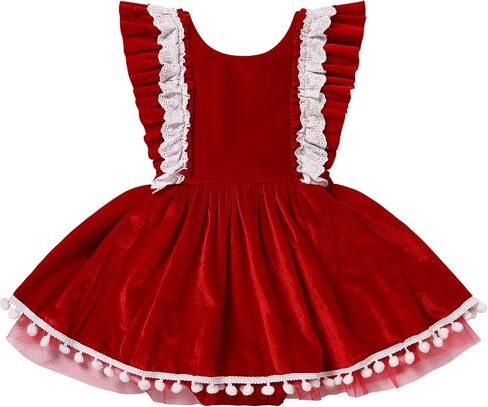 IDOPIP Baby Girls Velvet Dress Ruffle Lace Romper Tutu Dress Christmas Birthday Outfits Infant Princess Party Pageant Dresses in Saudi Arabia