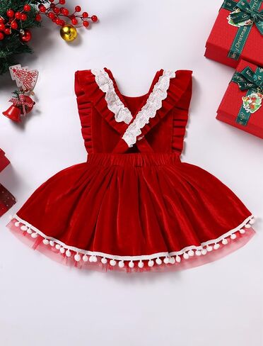 IDOPIP Baby Girls Velvet Dress Ruffle Lace Romper Tutu Dress Christmas Birthday Outfits Infant Princess Party Pageant Dresses in Saudi Arabia