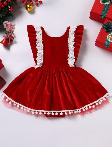 IDOPIP Baby Girls Velvet Dress Ruffle Lace Romper Tutu Dress Christmas Birthday Outfits Infant Princess Party Pageant Dresses in Saudi Arabia