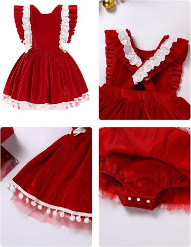 IDOPIP Baby Girls Velvet Dress Ruffle Lace Romper Tutu Dress Christmas Birthday Outfits Infant Princess Party Pageant Dresses in Saudi Arabia