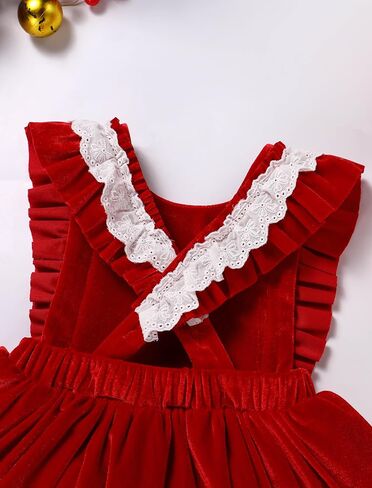 IDOPIP Baby Girls Velvet Dress Ruffle Lace Romper Tutu Dress Christmas Birthday Outfits Infant Princess Party Pageant Dresses in Saudi Arabia