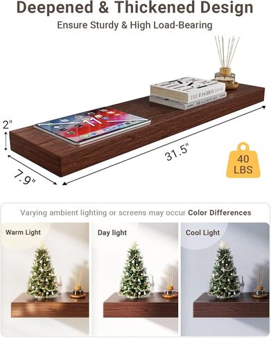 أرفف عائمة من خشب الجوز مقاس 24 بوصة، أرفف عائمة بلون خشب الكرز العميق مقاس 8 بوصات مثبتة على الحائط، رف خشبي سميك مع محمل 50 رطل لغرفة المعيشة والحمام والمطبخ، عبوتان مقاس 23.6 × 8 × 2 بوصة in Kuwait