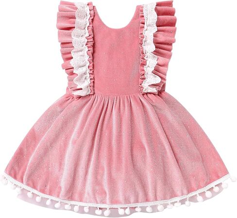 IDOPIP Baby Girls Velvet Dress Ruffle Lace Romper Tutu Dress Christmas Birthday Outfits Infant Princess Party Pageant Dresses in Saudi Arabia