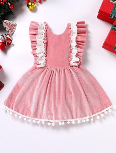 IDOPIP Baby Girls Velvet Dress Ruffle Lace Romper Tutu Dress Christmas Birthday Outfits Infant Princess Party Pageant Dresses in Saudi Arabia