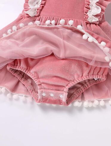 IDOPIP Baby Girls Velvet Dress Ruffle Lace Romper Tutu Dress Christmas Birthday Outfits Infant Princess Party Pageant Dresses in Saudi Arabia