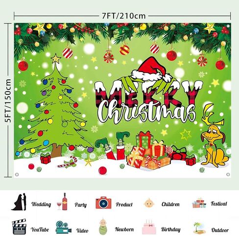 Green Christmas Backdrop Merry Christmas Party Decorations Cartoon Theme Christmas Backdrops for Photography Background Red and Green Christmas Sign Backdrop Banner for Kids (7x5ft) in Saudi Arabia