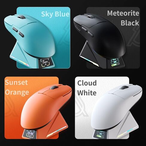 ماوس ألعاب AJ159PRO 8 كيلو هرتز بلوتوث/2.4 جيجا/سلكي 56 جيجا خفيف الوزن مع قاعدة شحن مغناطيسية، مستشعر PAW3395 26KDPI، Huanuo 100 مليون نقرة، وسادة قدم ETFE 100% وجهاز استقبال 8 كيلو هرتز in Kuwait