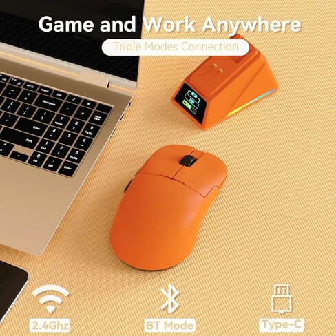 ماوس ألعاب AJ159PRO 8 كيلو هرتز بلوتوث/2.4 جيجا/سلكي 56 جيجا خفيف الوزن مع قاعدة شحن مغناطيسية، مستشعر PAW3395 26KDPI، Huanuo 100 مليون نقرة، وسادة قدم ETFE 100% وجهاز استقبال 8 كيلو هرتز in Kuwait