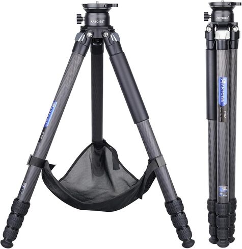 ARTCISE Compact Carbon Camera Tripod with Leveling Base Tripod Head 32.5mm Max Leg Tube Stable Lightweight Carbon Fiber Travel Stand with Stone Bag Max Load (Tripod:25kg,Leveling Base:10kg) in Kuwait