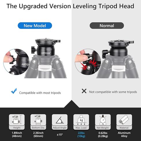 ARTCISE Compact Carbon Camera Tripod with Leveling Base Tripod Head 32.5mm Max Leg Tube Stable Lightweight Carbon Fiber Travel Stand with Stone Bag Max Load (Tripod:25kg,Leveling Base:10kg) in Kuwait