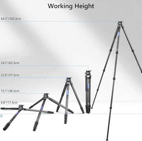 ARTCISE Compact Carbon Camera Tripod with Leveling Base Tripod Head 32.5mm Max Leg Tube Stable Lightweight Carbon Fiber Travel Stand with Stone Bag Max Load (Tripod:25kg,Leveling Base:10kg) in Kuwait